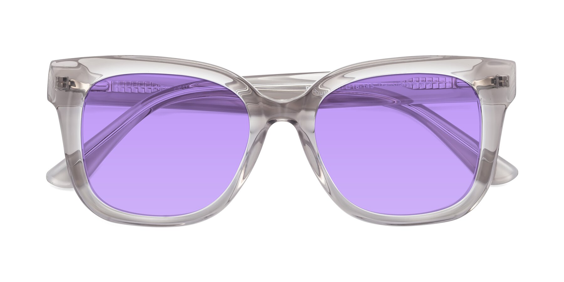 Folded Front of Bourbon in Transparent Gray with Medium Purple Tinted Lenses