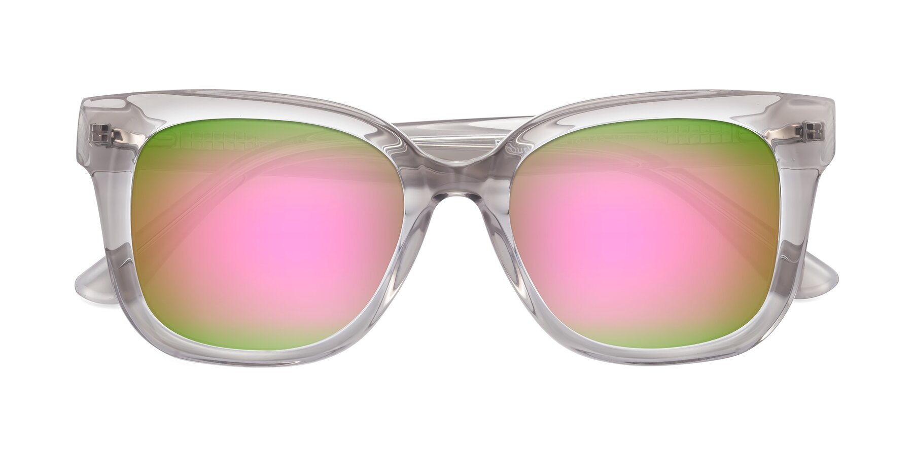 Folded Front of Bourbon in Transparent Gray with Pink Mirrored Lenses