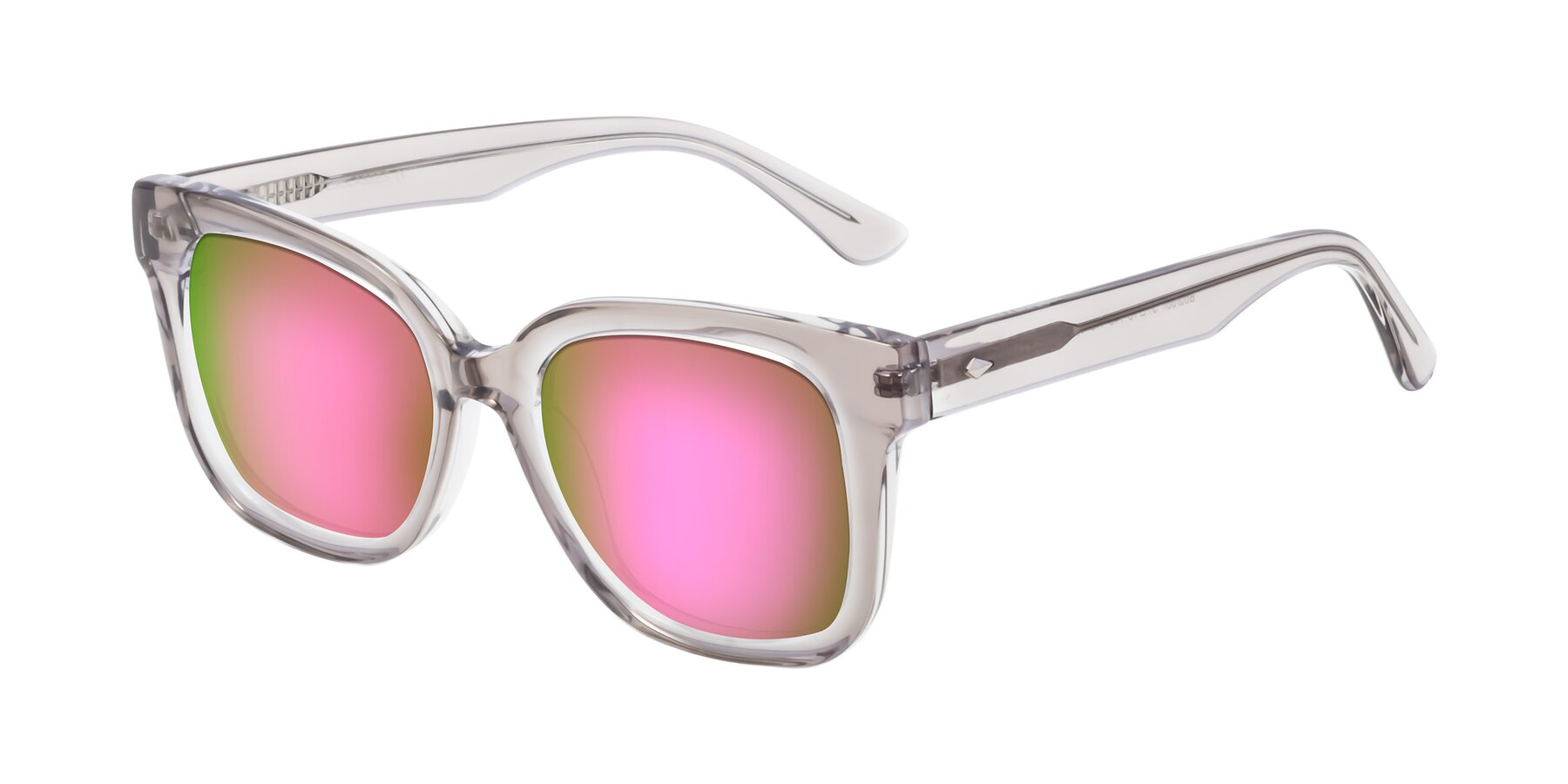 Angle of Bourbon in Transparent Gray with Pink Mirrored Lenses