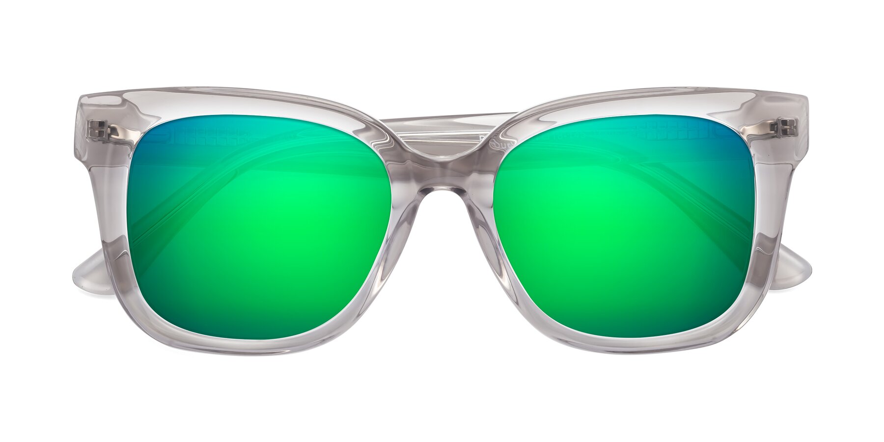 Folded Front of Bourbon in Transparent Gray with Green Mirrored Lenses