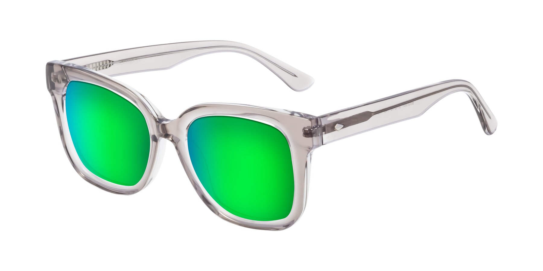 Angle of Bourbon in Transparent Gray with Green Mirrored Lenses