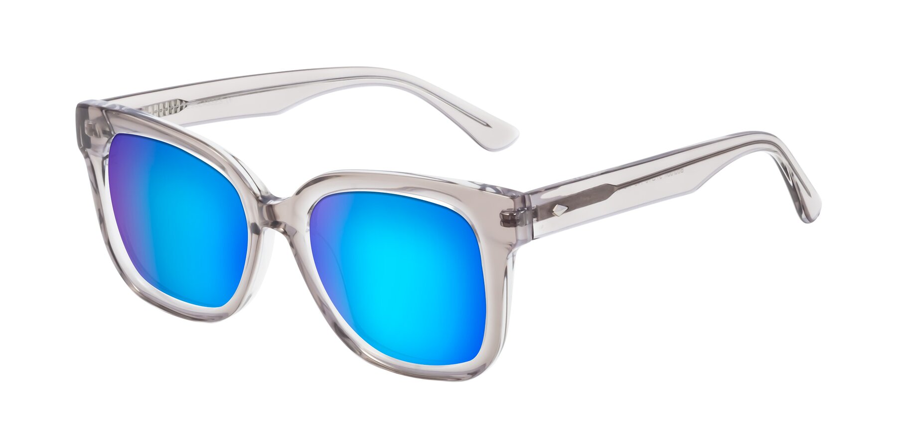 Angle of Bourbon in Transparent Gray with Blue Mirrored Lenses