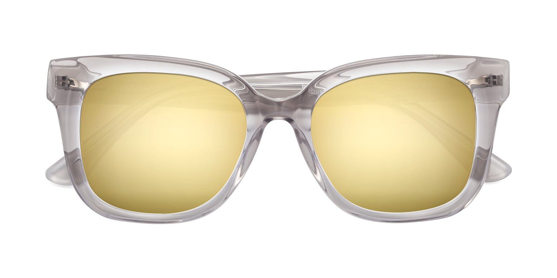 Folded Front of Bourbon in Transparent Gray with Gold Mirrored Lenses
