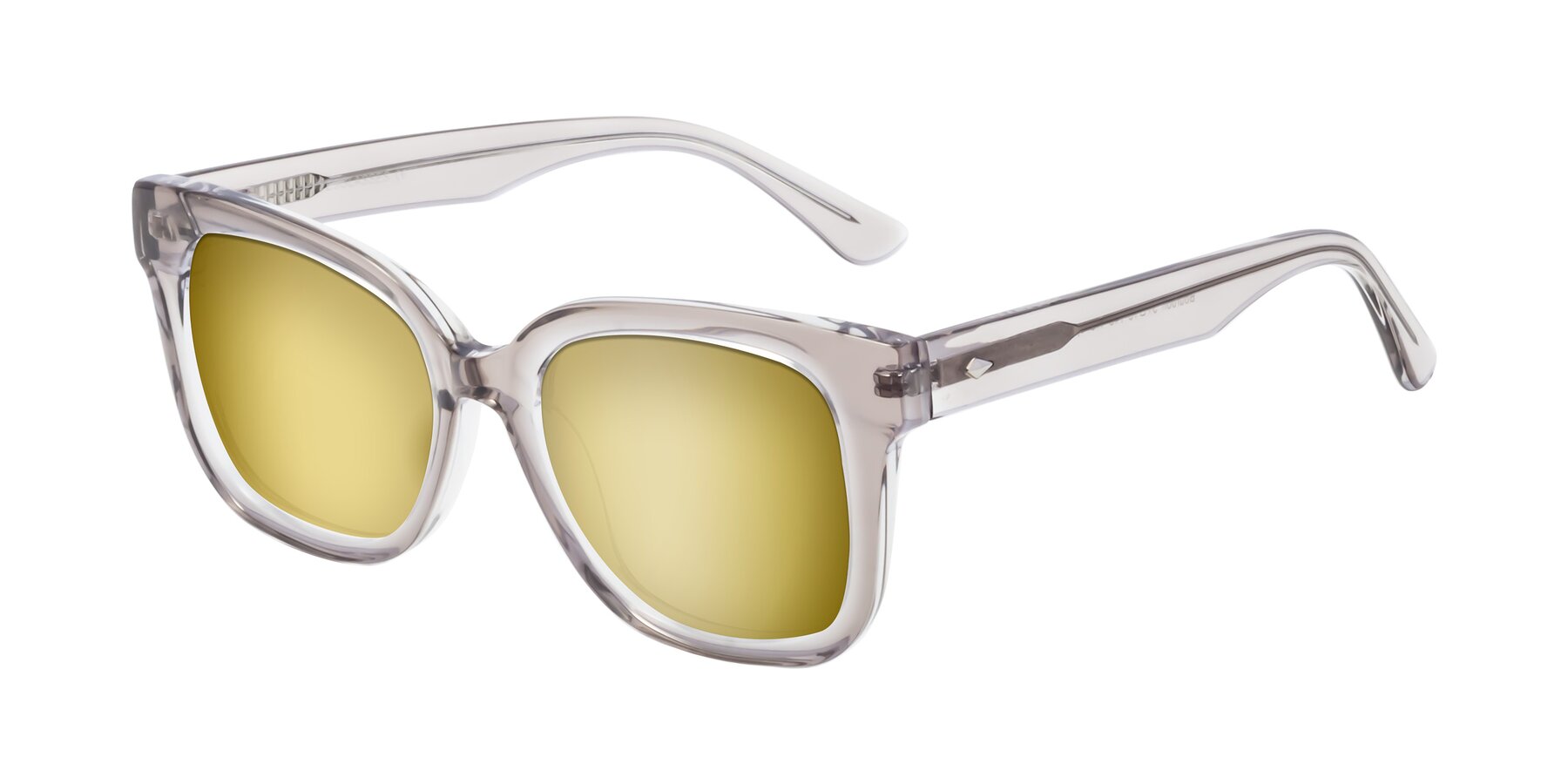 Angle of Bourbon in Transparent Gray with Gold Mirrored Lenses