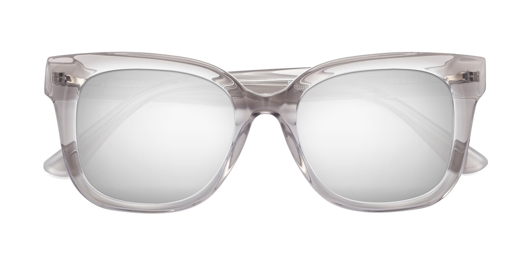 Folded Front of Bourbon in Transparent Gray with Silver Mirrored Lenses