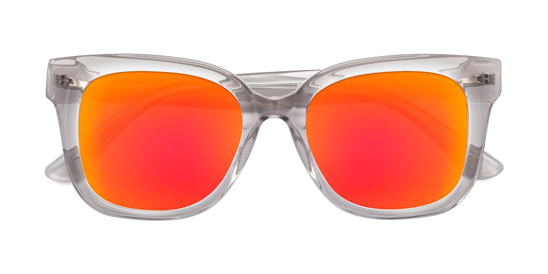 Folded Front of Bourbon in Transparent Gray with Red Gold Mirrored Lenses
