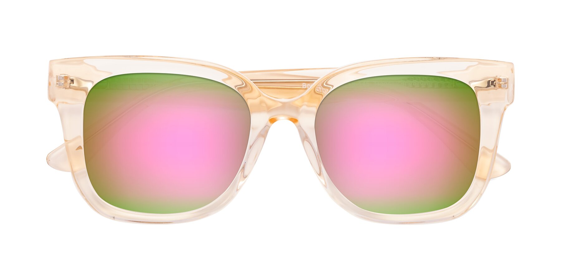 Folded Front of Bourbon in Translucent Brown with Pink Mirrored Lenses