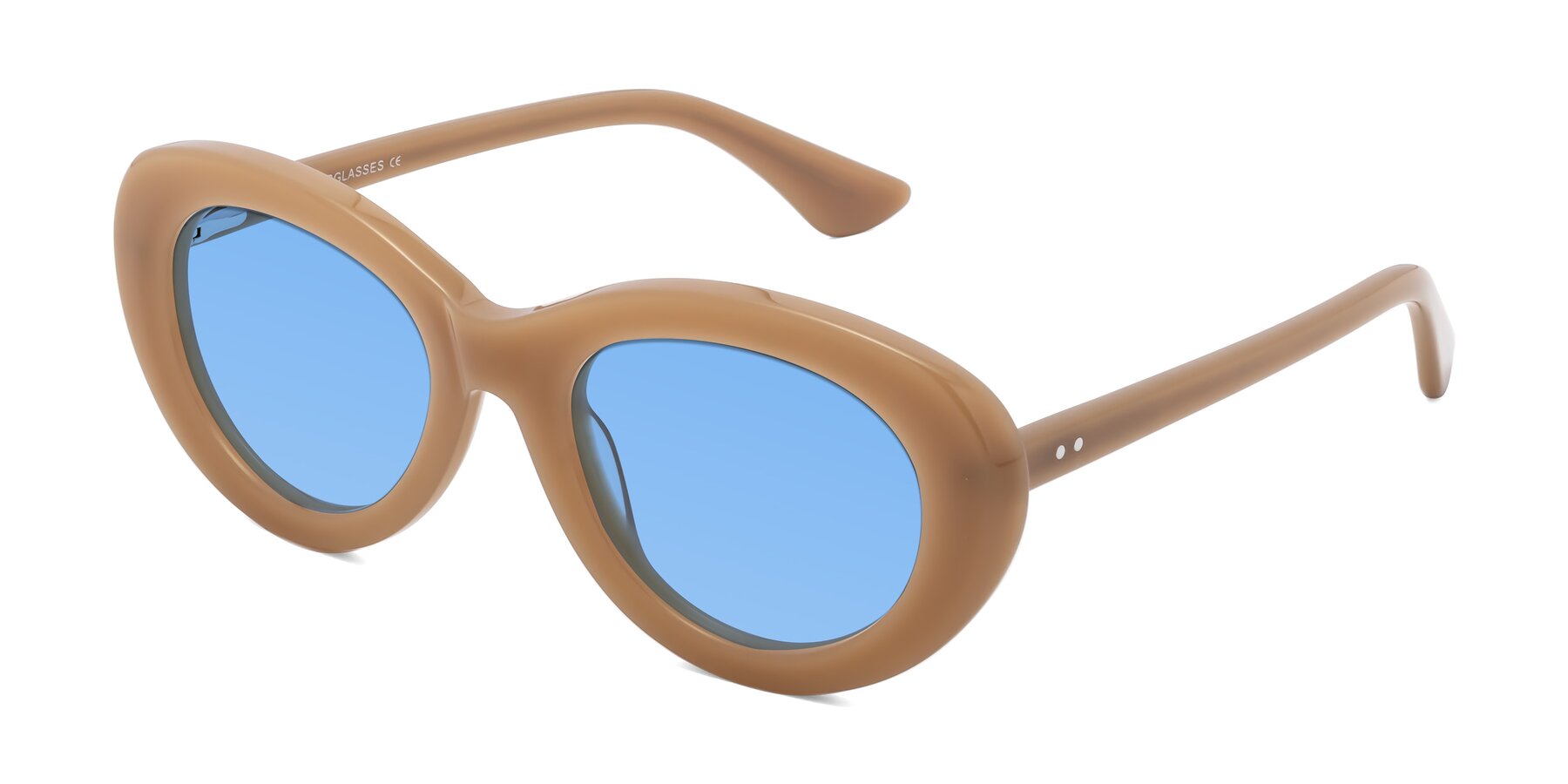 Angle of Taffeta in Brown with Medium Blue Tinted Lenses