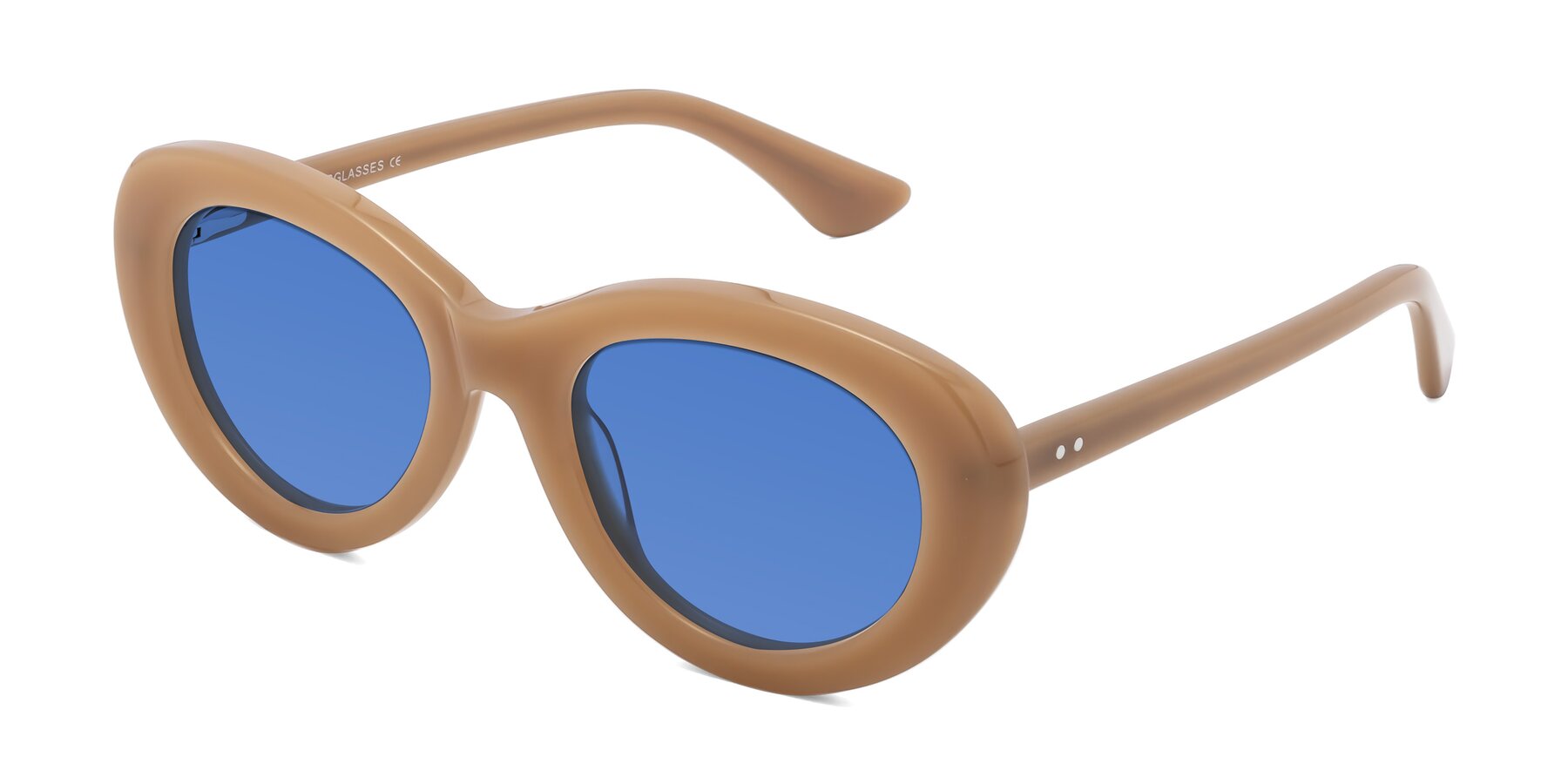 Angle of Taffeta in Brown with Blue Tinted Lenses