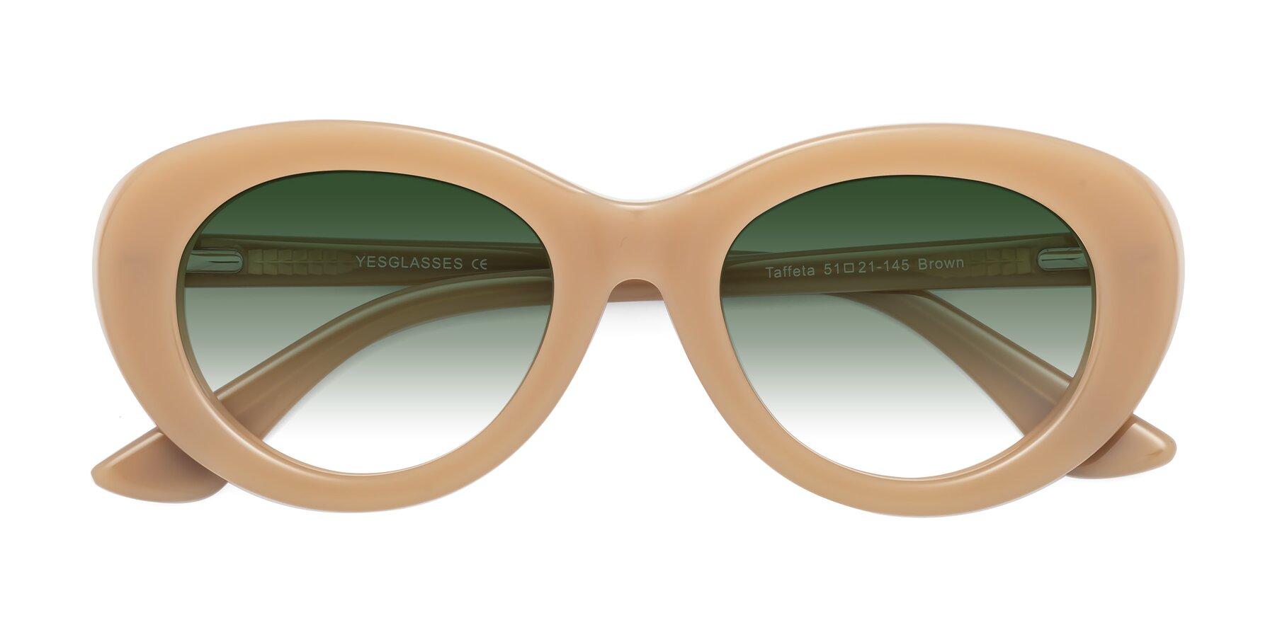 Folded Front of Taffeta in Brown with Green Gradient Lenses