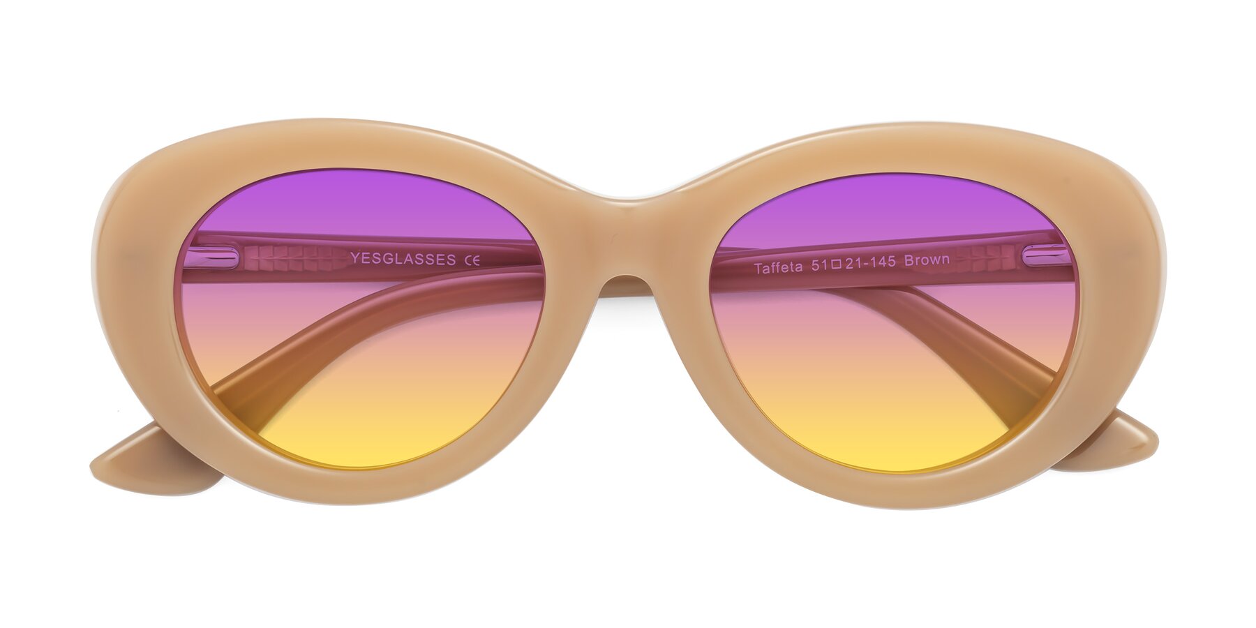 Folded Front of Taffeta in Brown with Purple / Yellow Gradient Lenses