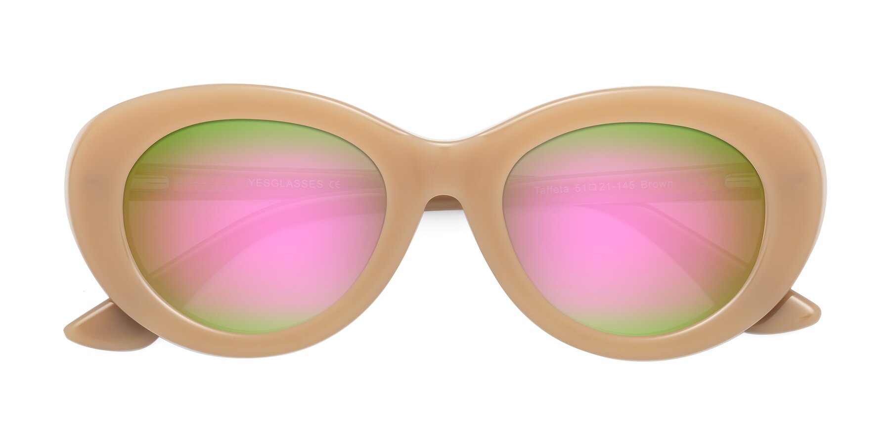 Folded Front of Taffeta in Brown with Pink Mirrored Lenses