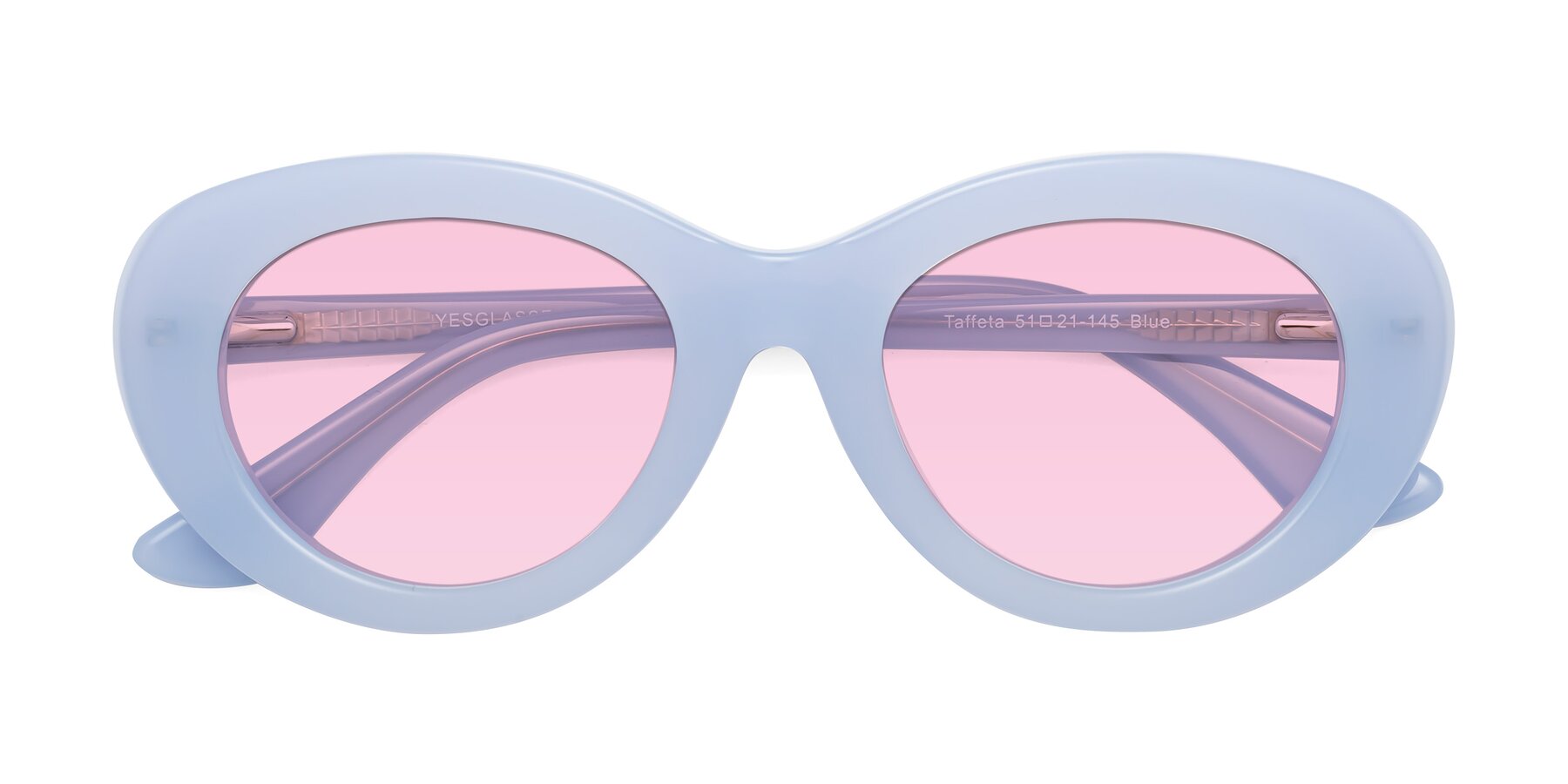 Folded Front of Taffeta in Blue with Light Pink Tinted Lenses
