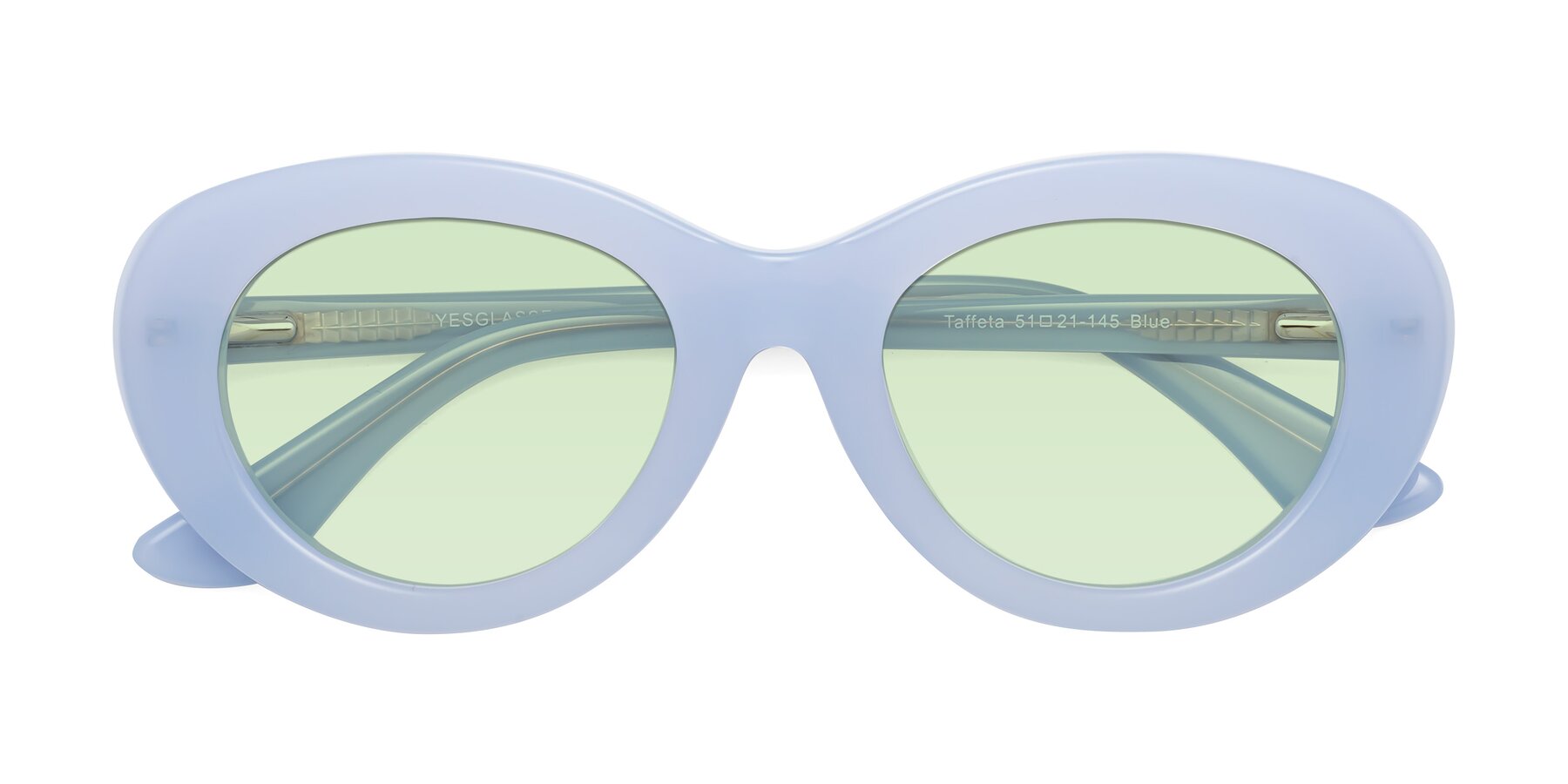 Folded Front of Taffeta in Blue with Light Green Tinted Lenses