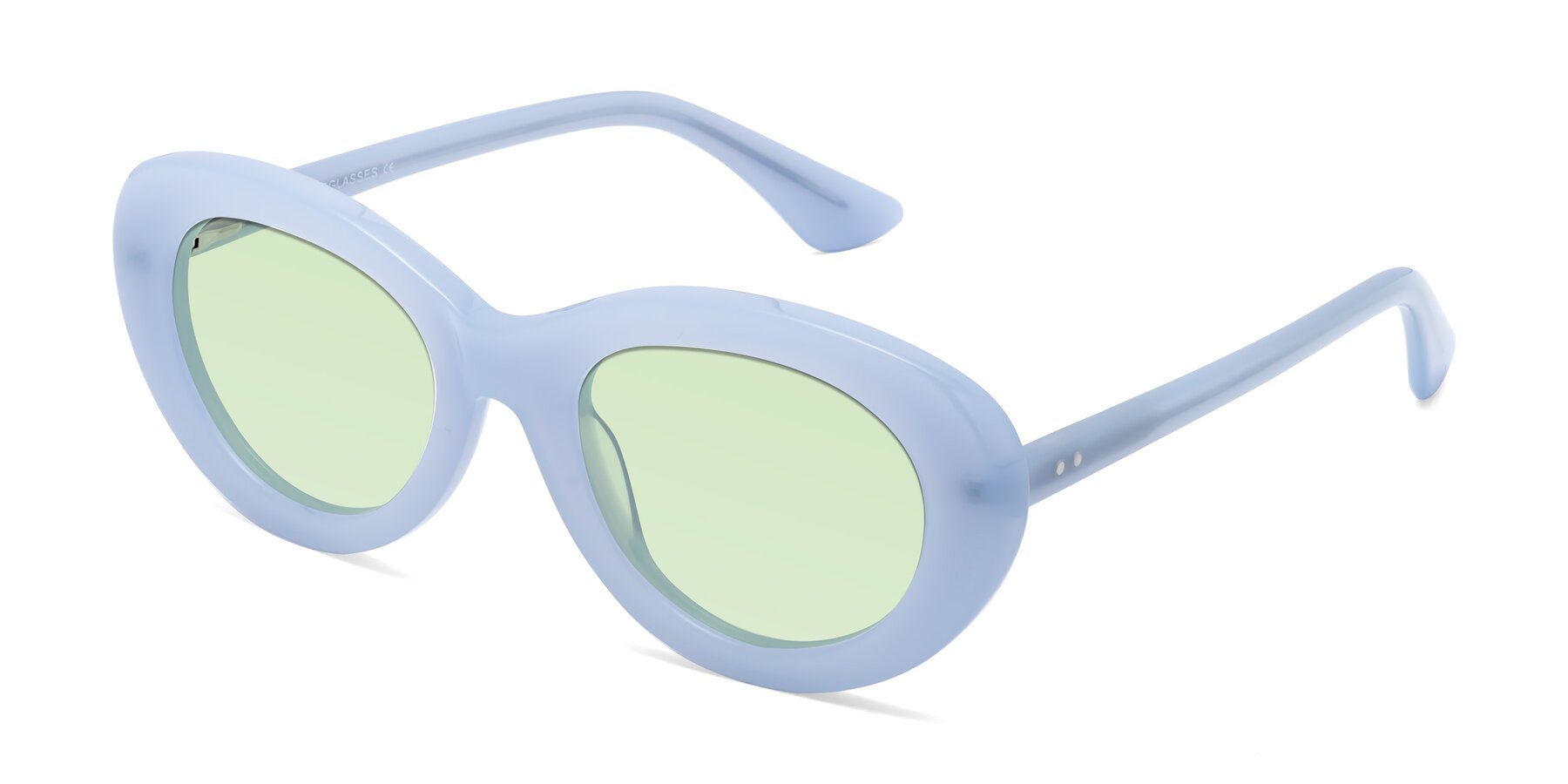 Angle of Taffeta in Blue with Light Green Tinted Lenses