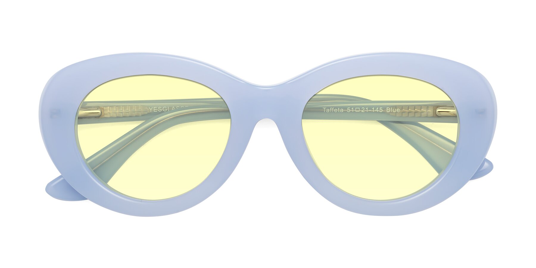 Folded Front of Taffeta in Blue with Light Yellow Tinted Lenses