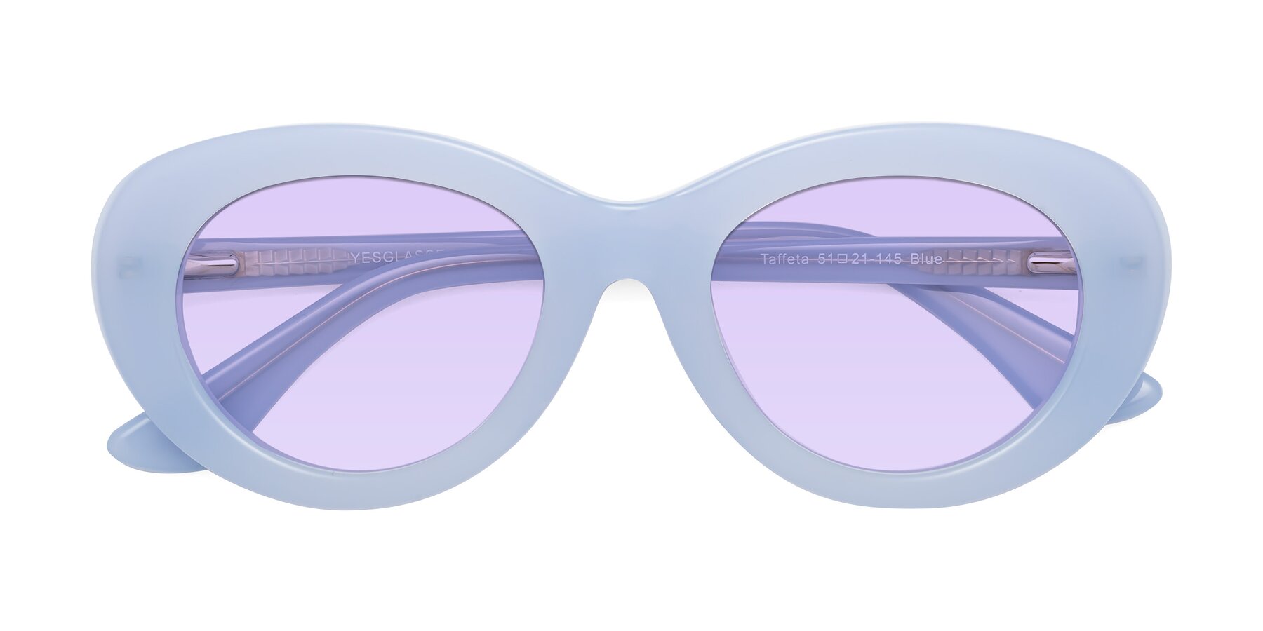 Folded Front of Taffeta in Blue with Light Purple Tinted Lenses