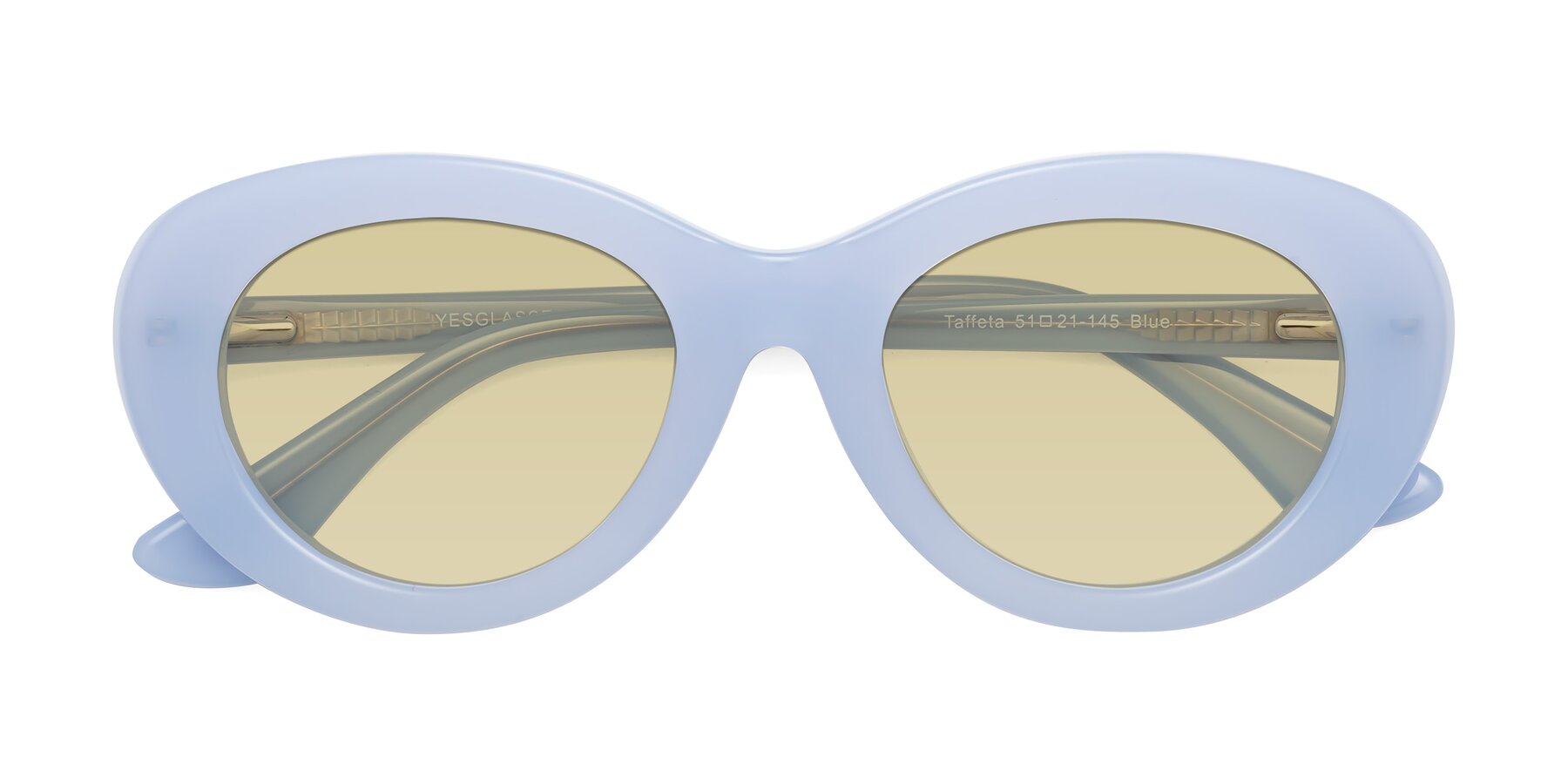 Folded Front of Taffeta in Blue with Light Champagne Tinted Lenses