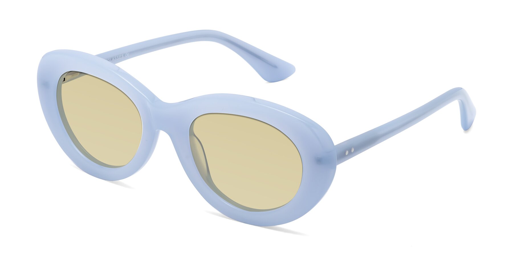 Angle of Taffeta in Blue with Light Champagne Tinted Lenses