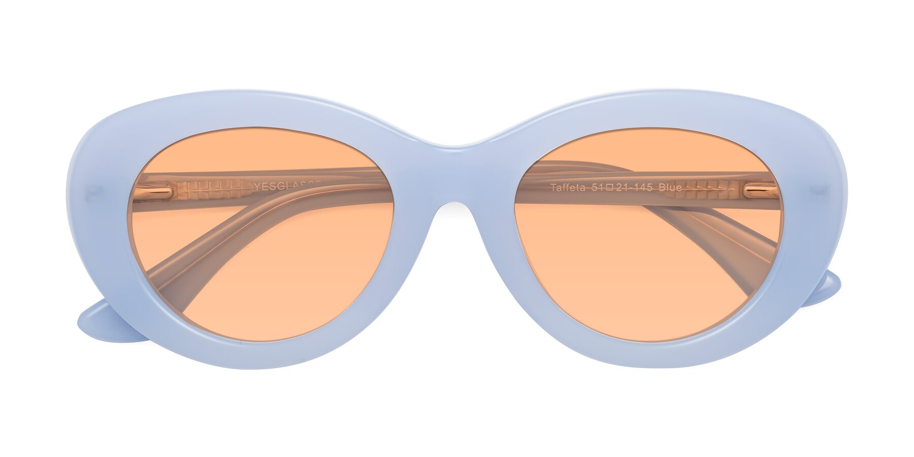 Folded Front of Taffeta in Blue with Light Orange Tinted Lenses