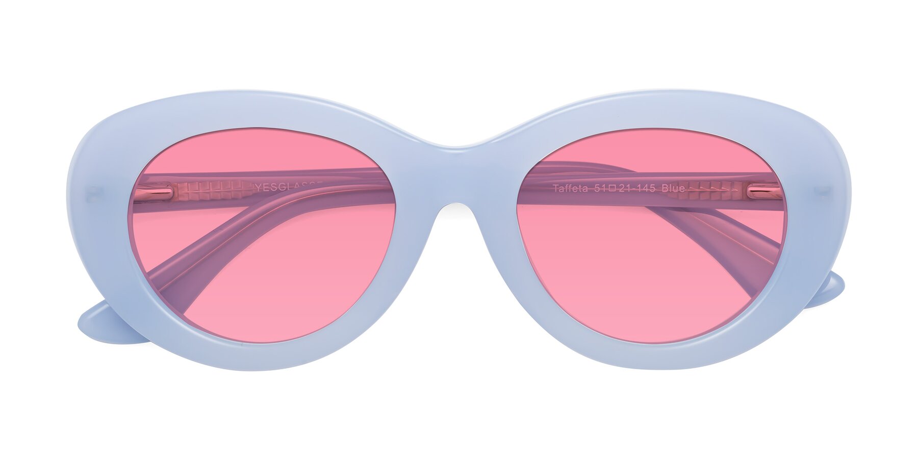Folded Front of Taffeta in Blue with Pink Tinted Lenses