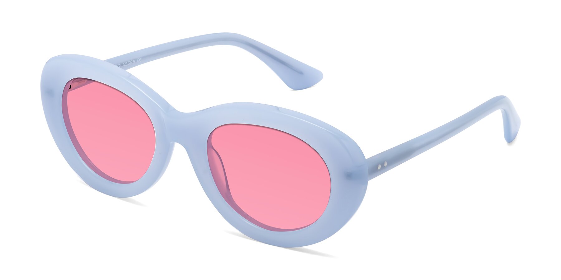 Angle of Taffeta in Blue with Pink Tinted Lenses