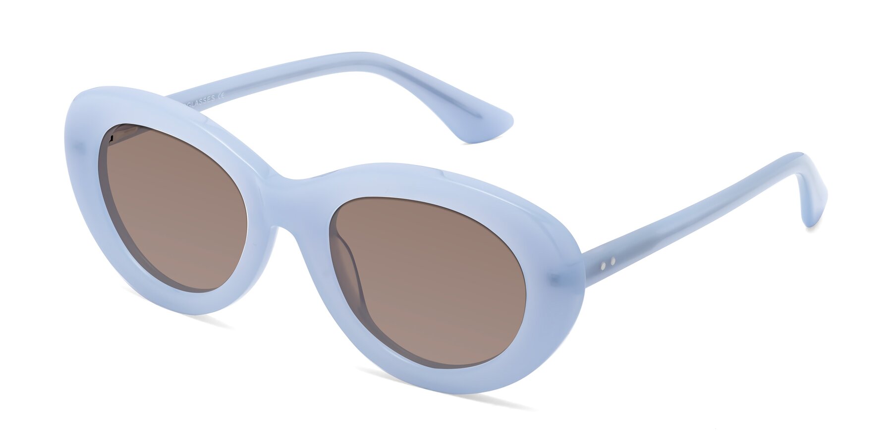 Angle of Taffeta in Blue with Medium Brown Tinted Lenses