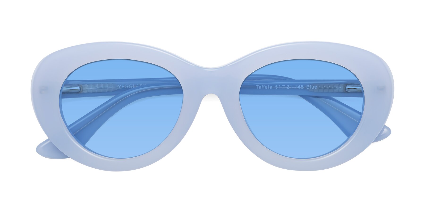 Folded Front of Taffeta in Blue with Medium Blue Tinted Lenses