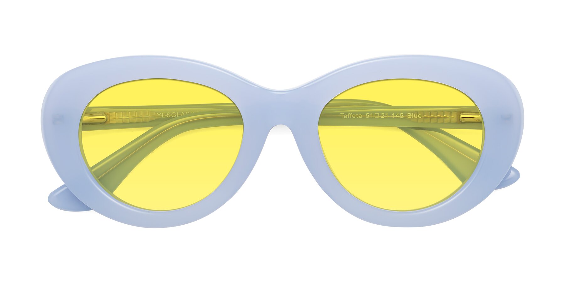 Folded Front of Taffeta in Blue with Medium Yellow Tinted Lenses