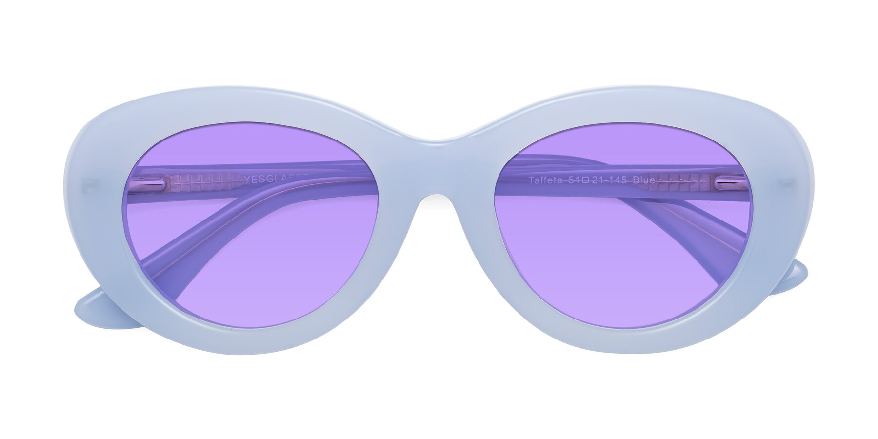 Folded Front of Taffeta in Blue with Medium Purple Tinted Lenses