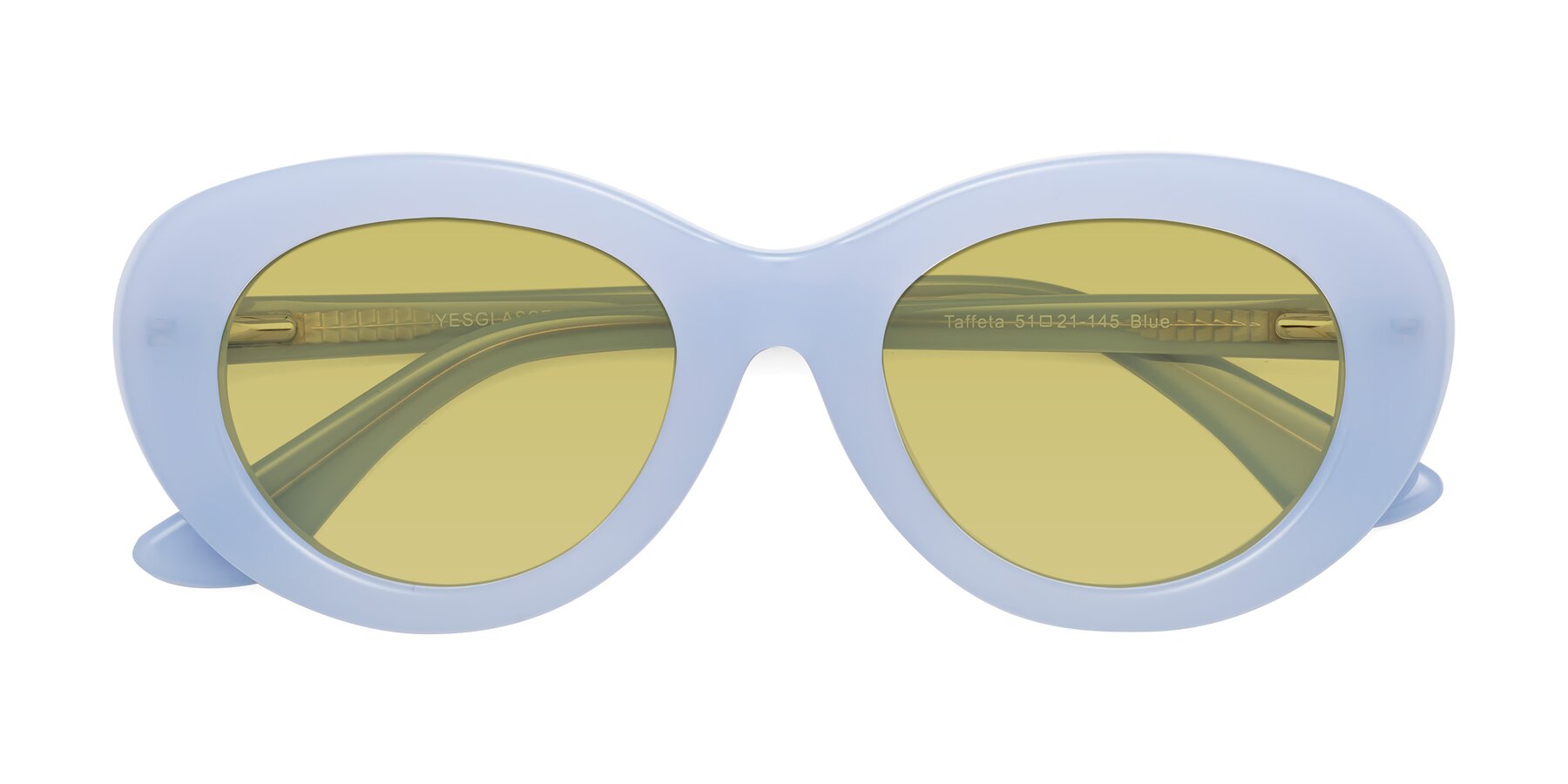 Folded Front of Taffeta in Blue with Medium Champagne Tinted Lenses