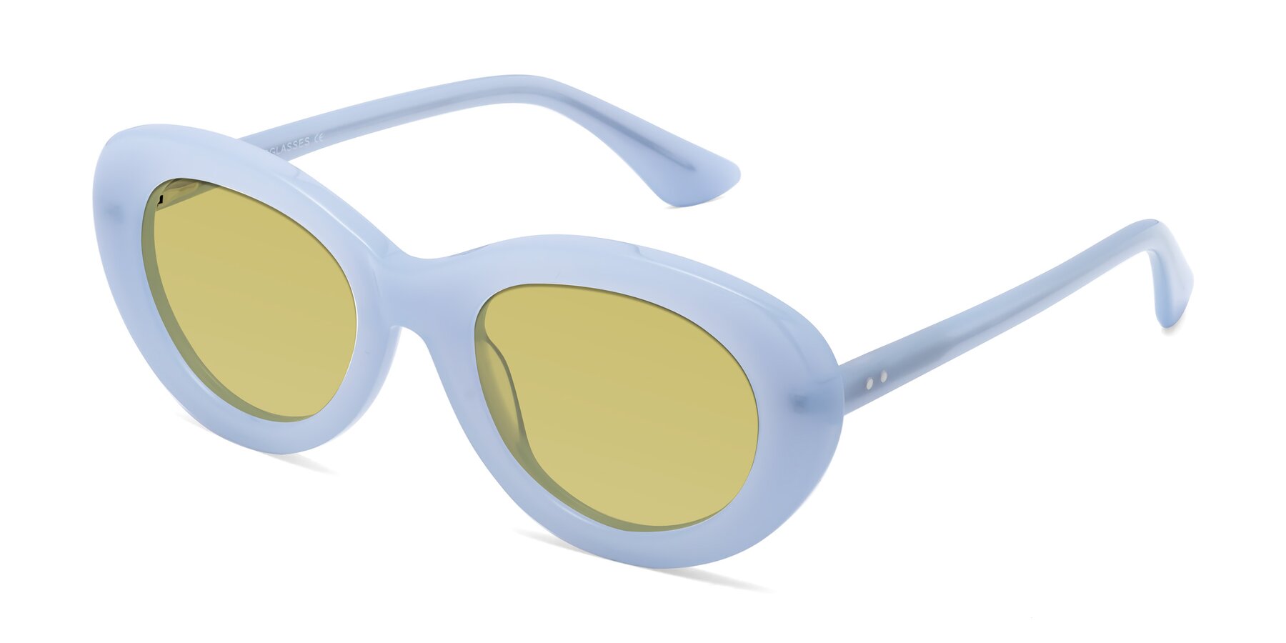 Angle of Taffeta in Blue with Medium Champagne Tinted Lenses