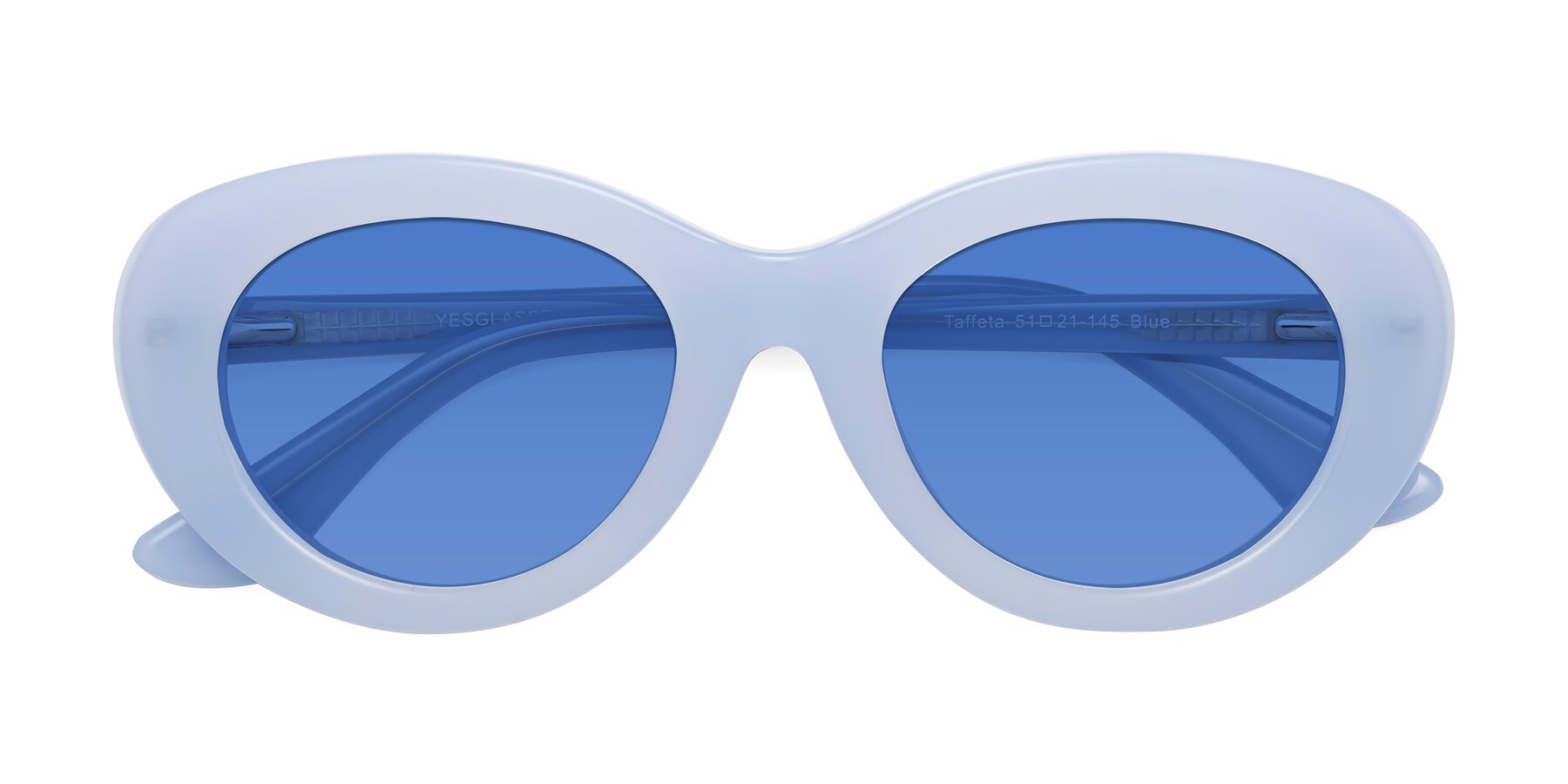 Folded Front of Taffeta in Blue with Blue Tinted Lenses