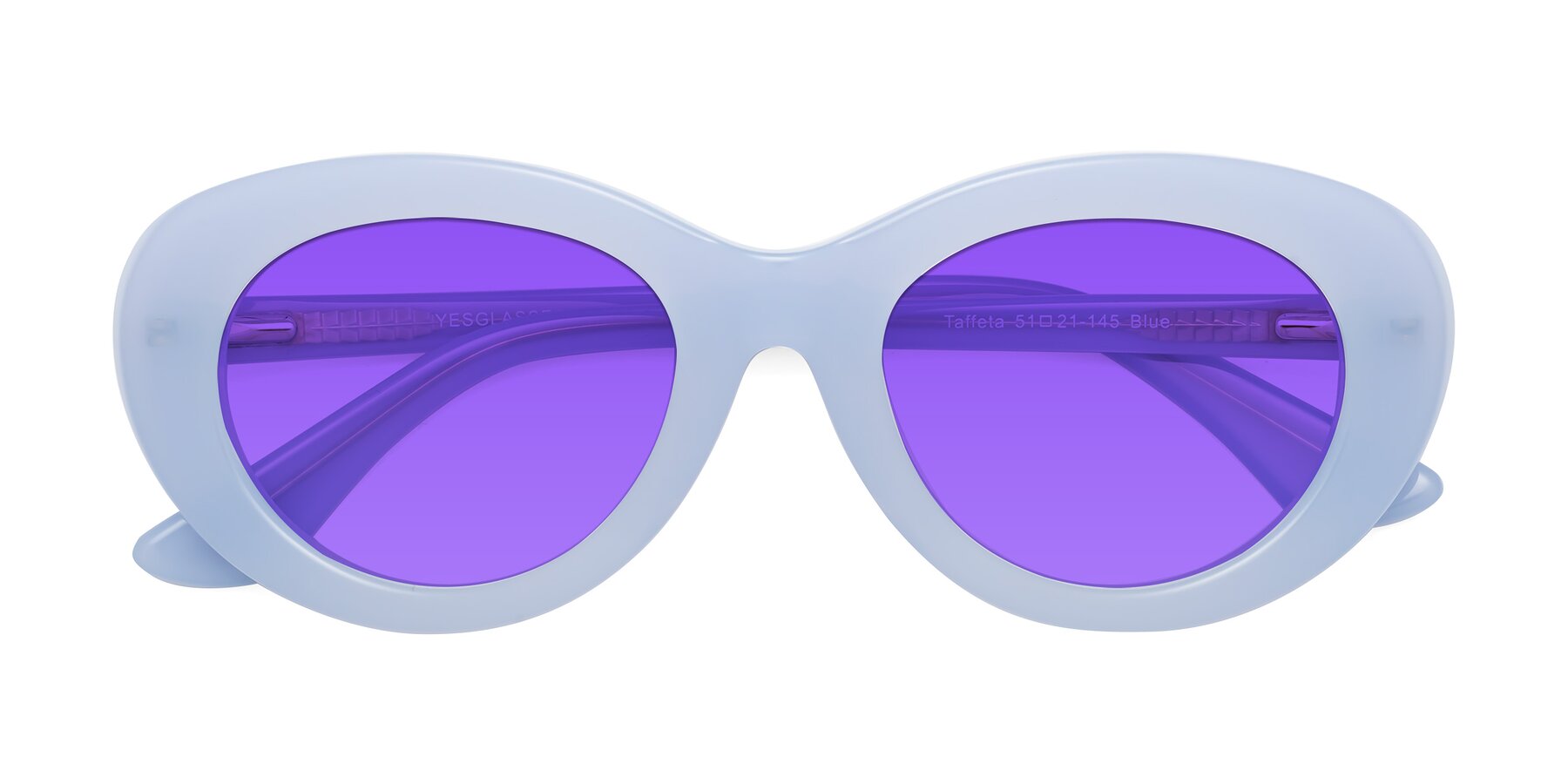 Folded Front of Taffeta in Blue with Purple Tinted Lenses