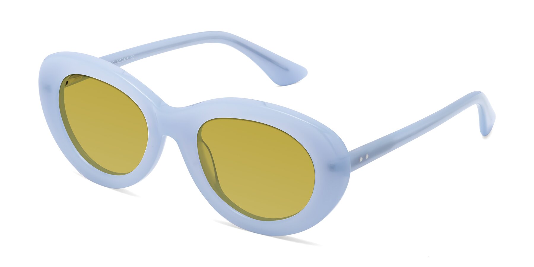 Angle of Taffeta in Blue with Champagne Tinted Lenses