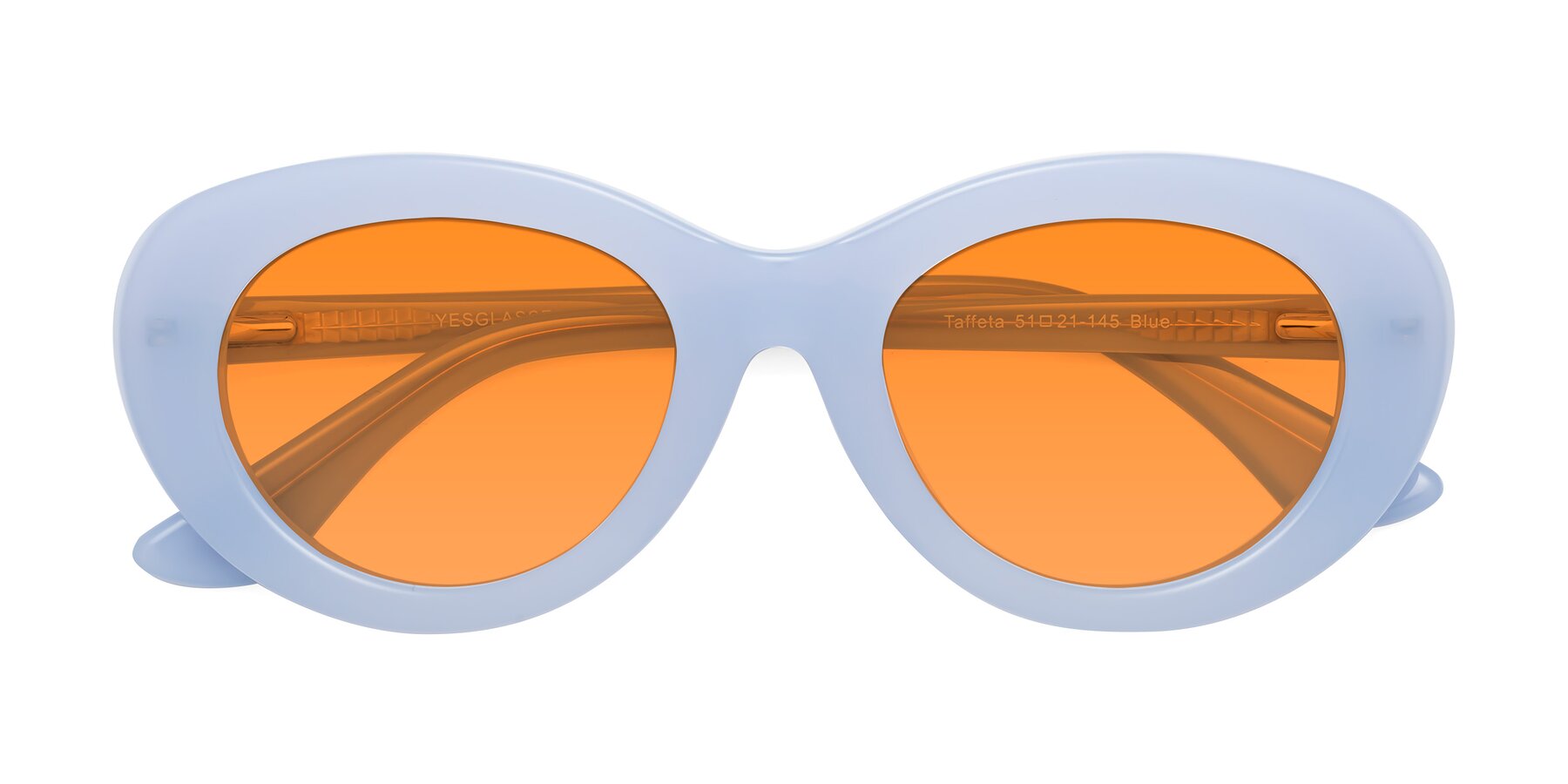 Folded Front of Taffeta in Blue with Orange Tinted Lenses