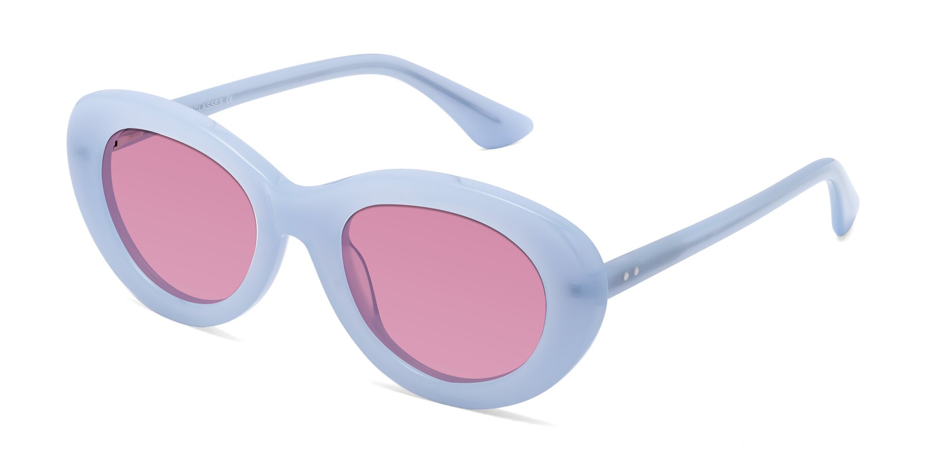 Angle of Taffeta in Blue with Medium Wine Tinted Lenses