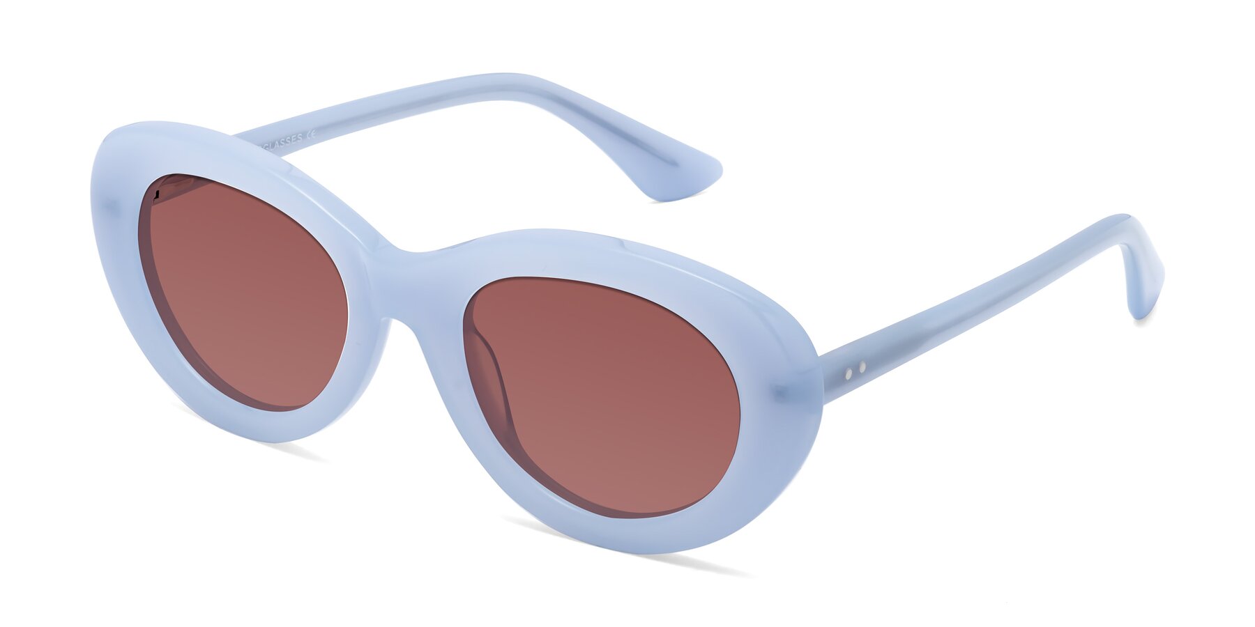 Angle of Taffeta in Blue with Garnet Tinted Lenses