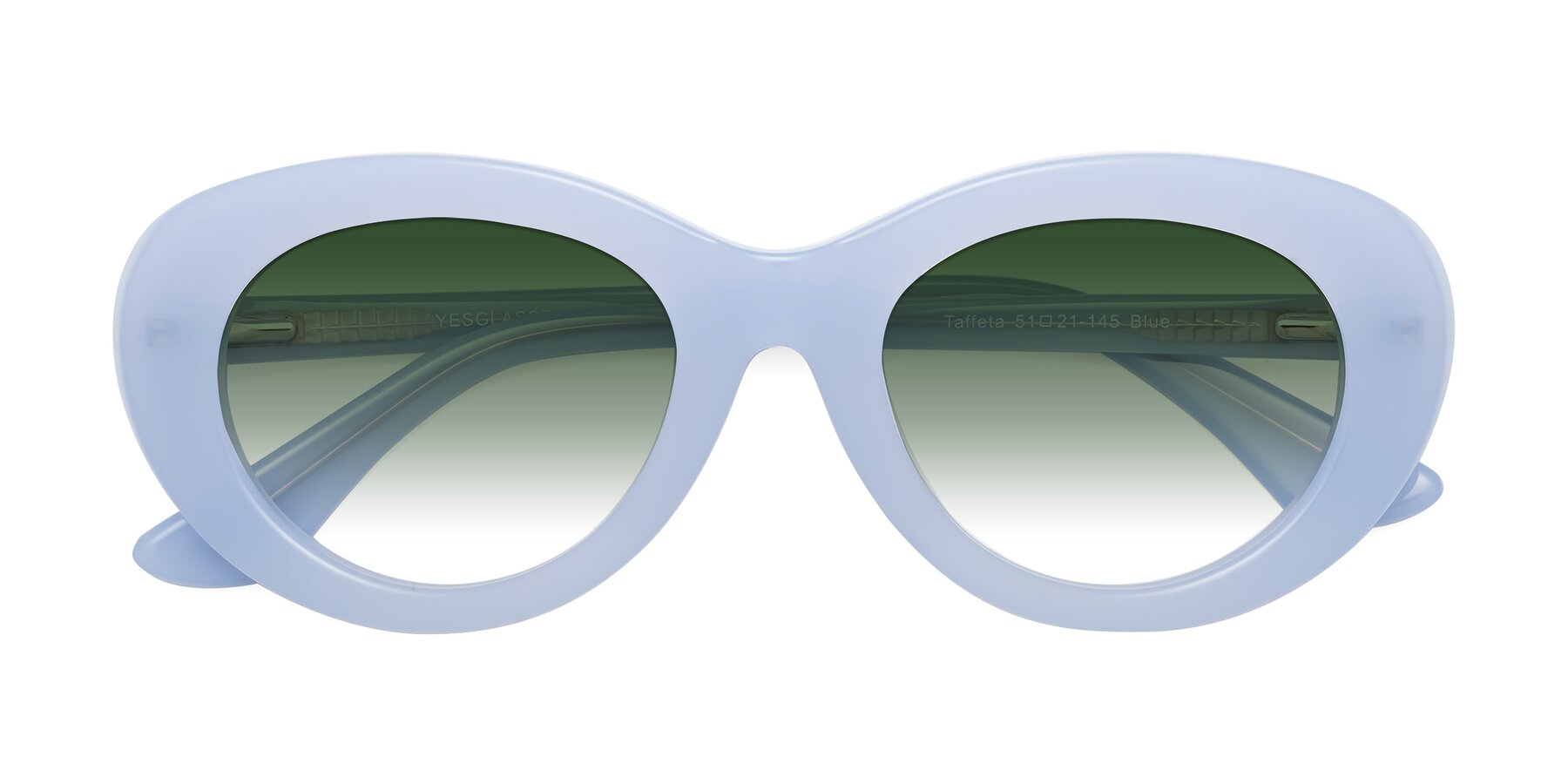 Folded Front of Taffeta in Blue with Green Gradient Lenses