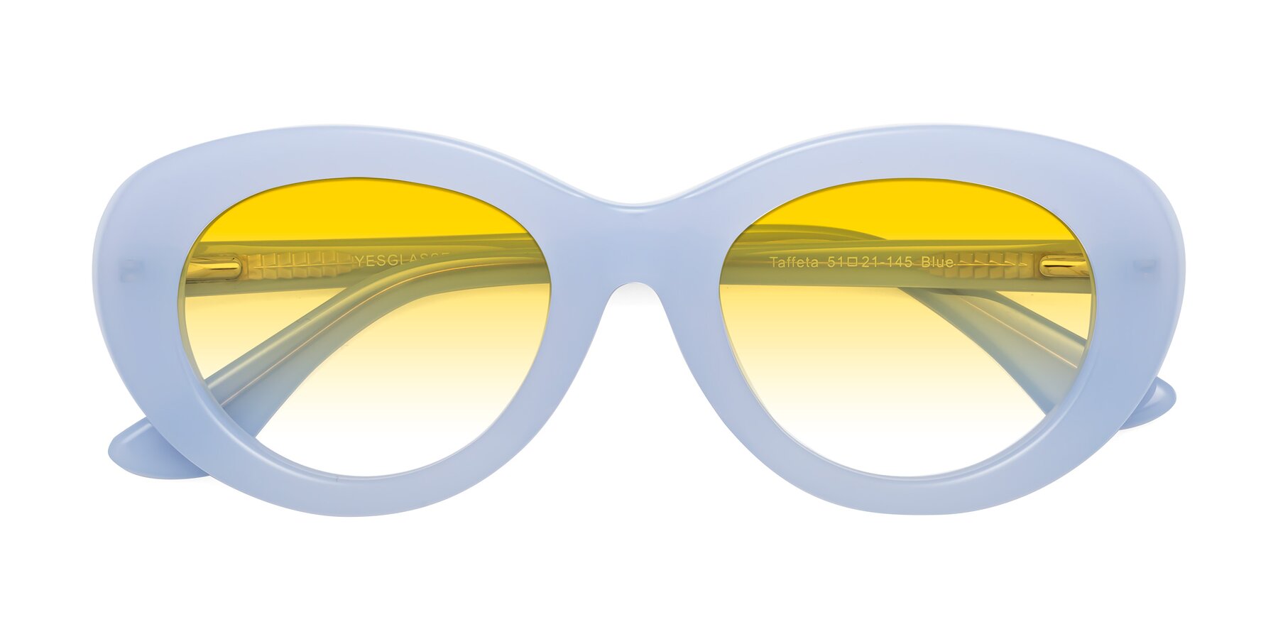 Folded Front of Taffeta in Blue with Yellow Gradient Lenses