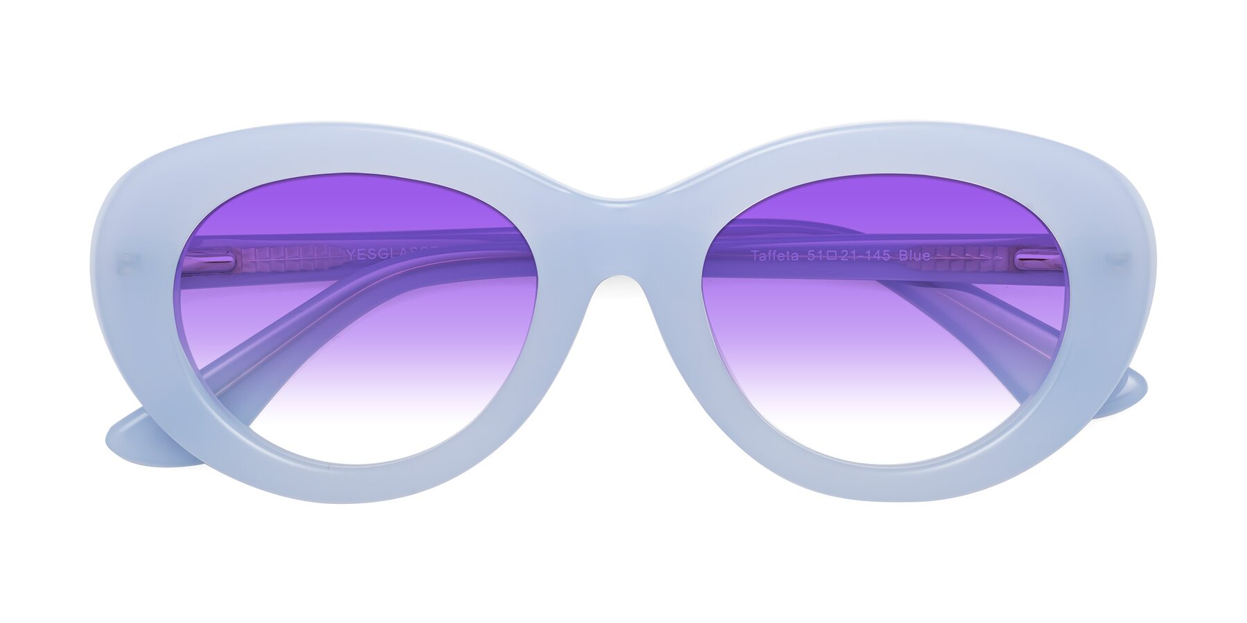Folded Front of Taffeta in Blue with Purple Gradient Lenses