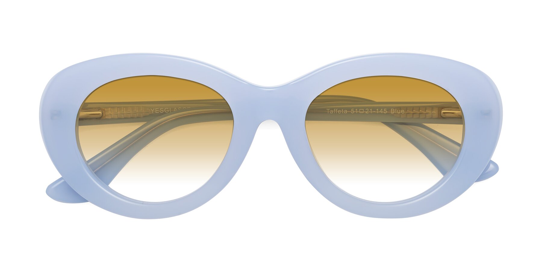 Folded Front of Taffeta in Blue with Champagne Gradient Lenses