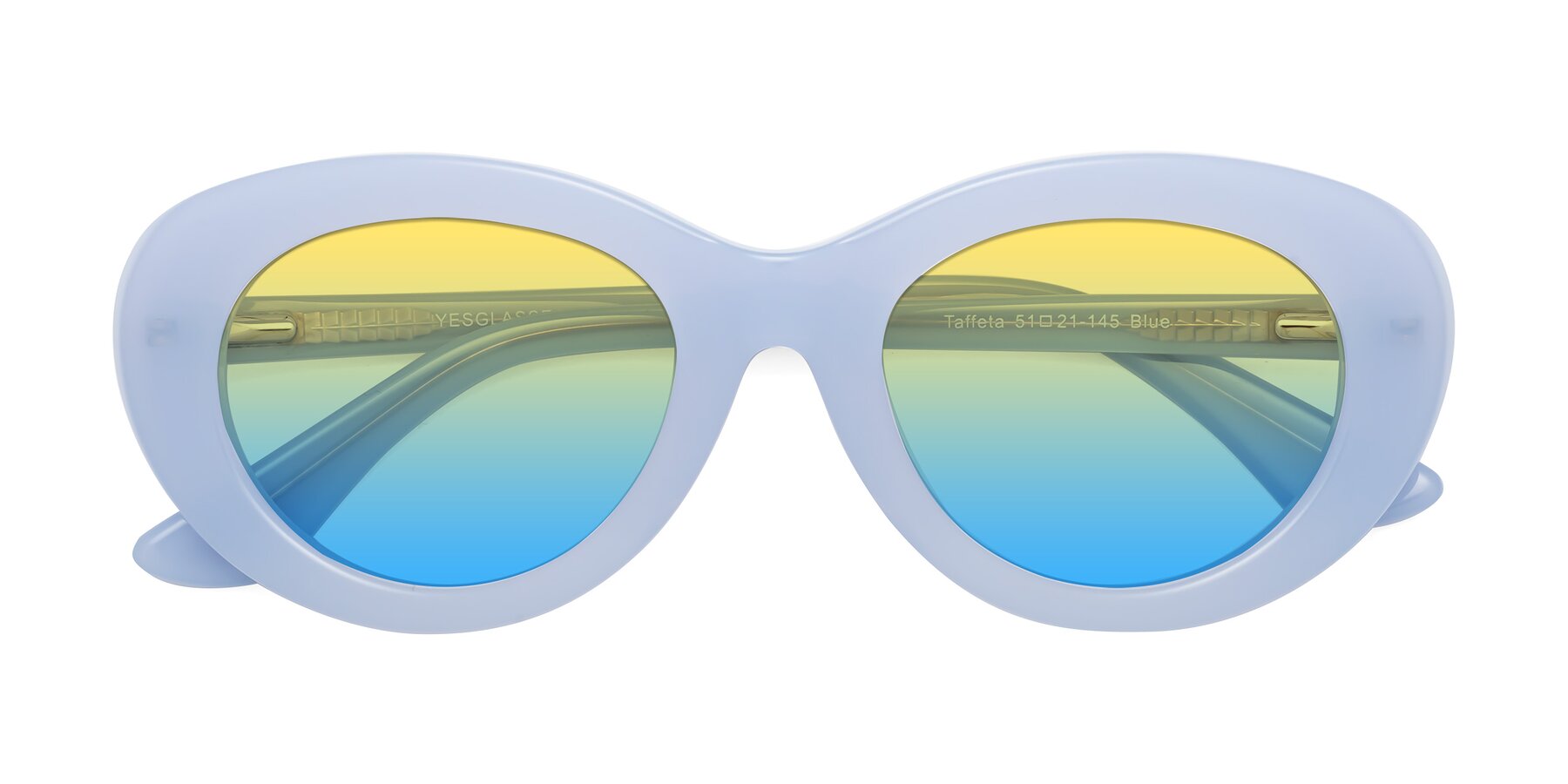 Folded Front of Taffeta in Blue with Yellow / Blue Gradient Lenses