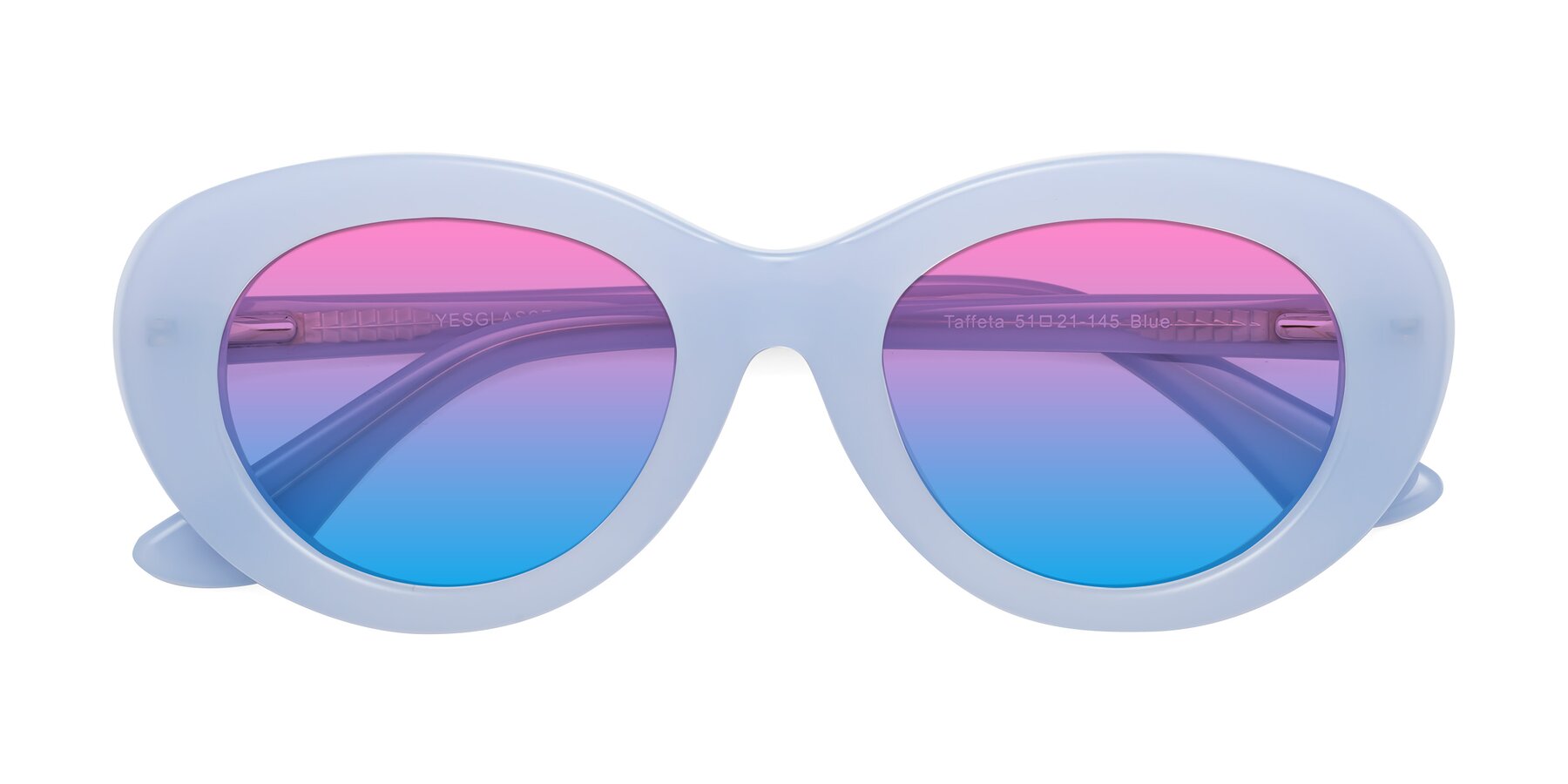 Folded Front of Taffeta in Blue with Pink / Blue Gradient Lenses