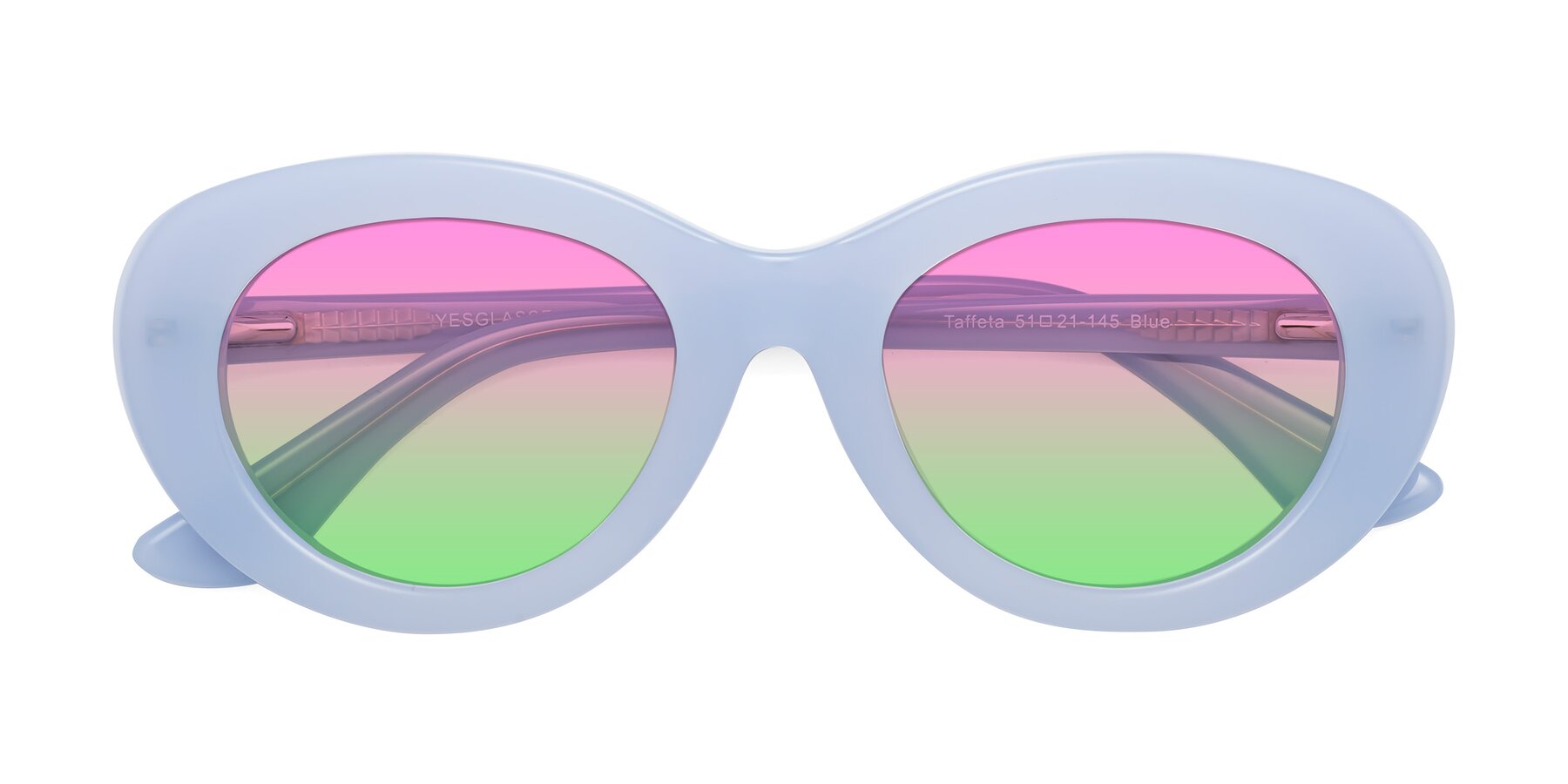 Folded Front of Taffeta in Blue with Pink / Green Gradient Lenses