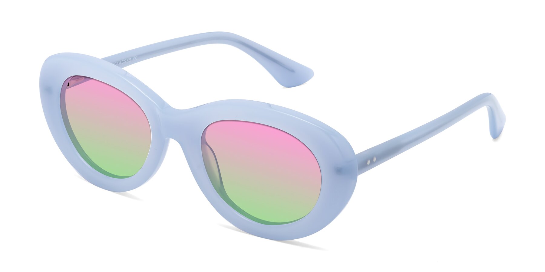 Angle of Taffeta in Blue with Pink / Green Gradient Lenses