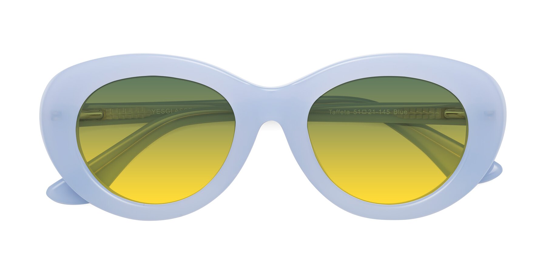 Folded Front of Taffeta in Blue with Green / Yellow Gradient Lenses