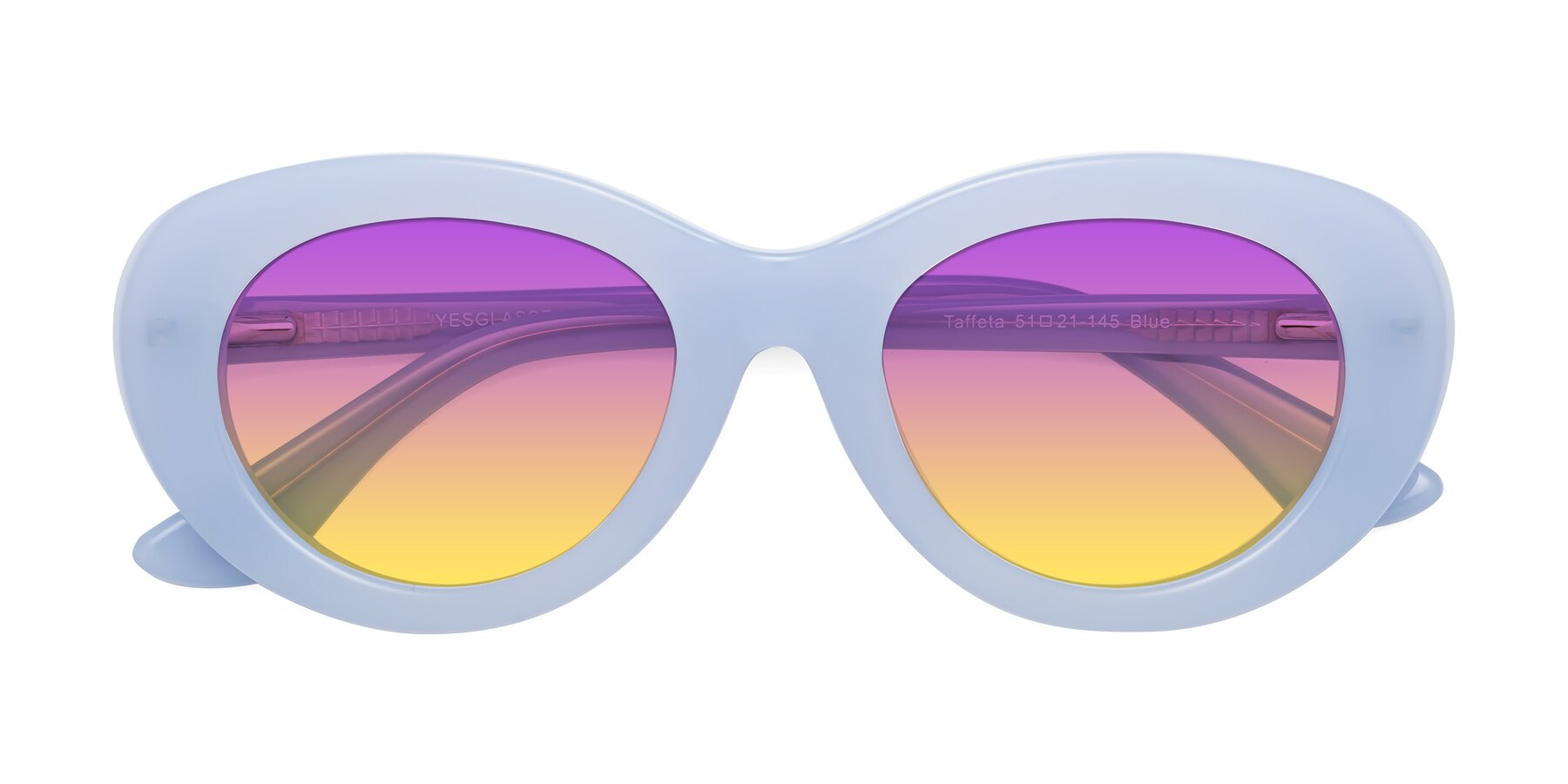 Folded Front of Taffeta in Blue with Purple / Yellow Gradient Lenses
