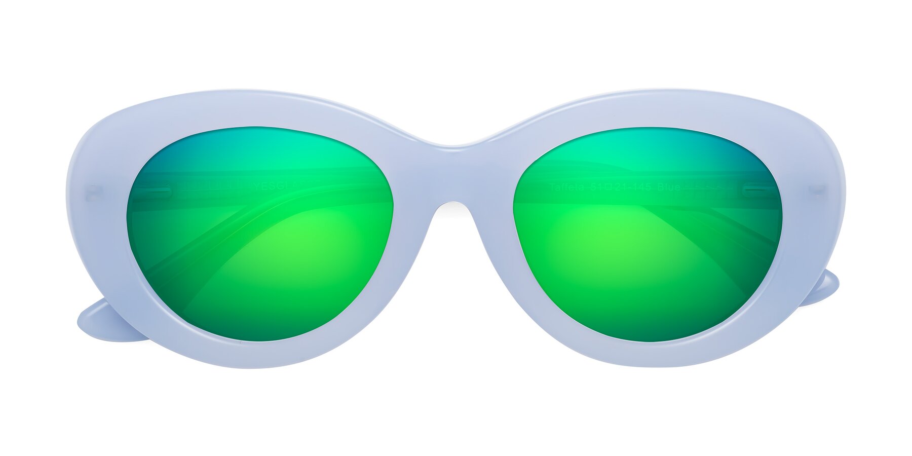 Folded Front of Taffeta in Blue with Green Mirrored Lenses