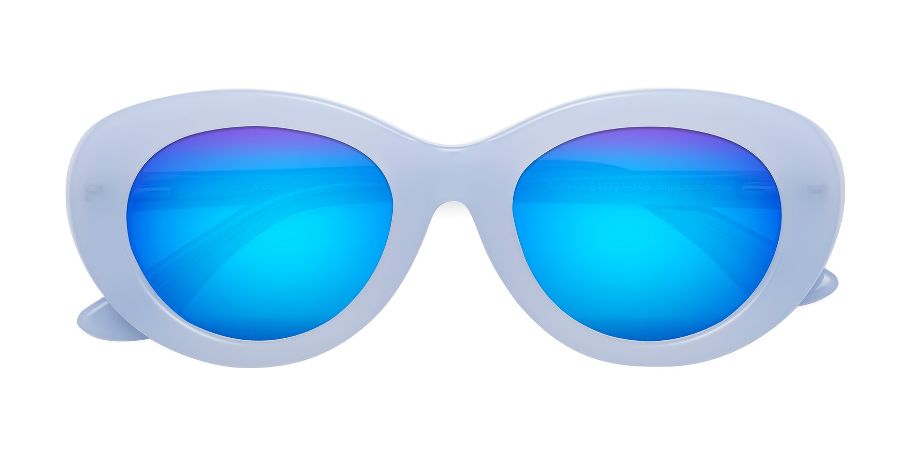 Folded Front of Taffeta in Blue with Blue Mirrored Lenses